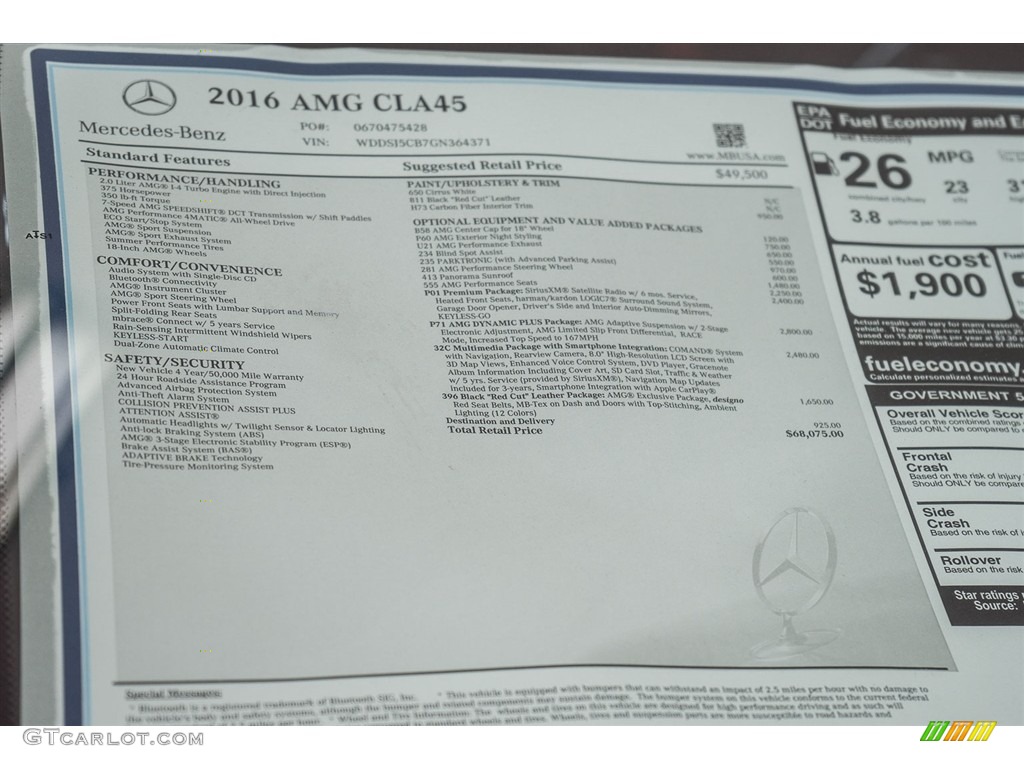 2016 Mercedes-Benz CLA 45 AMG Window Sticker Photos