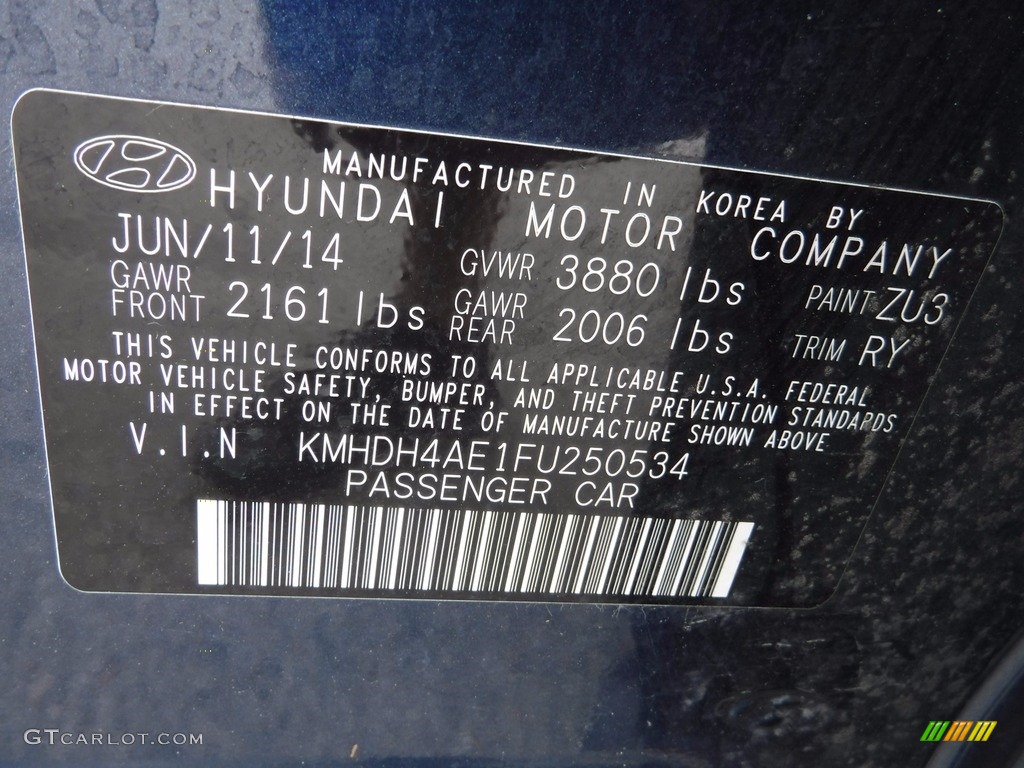2015 Elantra SE Sedan - Lakeside Blue / Black photo #24