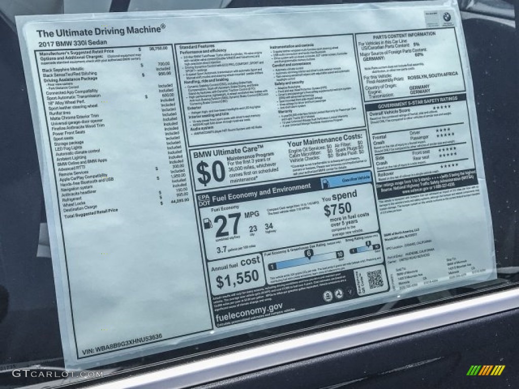 2017 3 Series 330i Sedan - Black Sapphire Metallic / Black photo #10