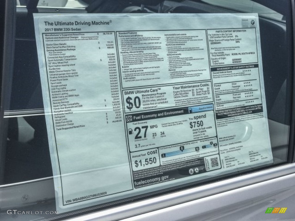 2017 3 Series 330i Sedan - Glacier Silver Metallic / Black photo #10