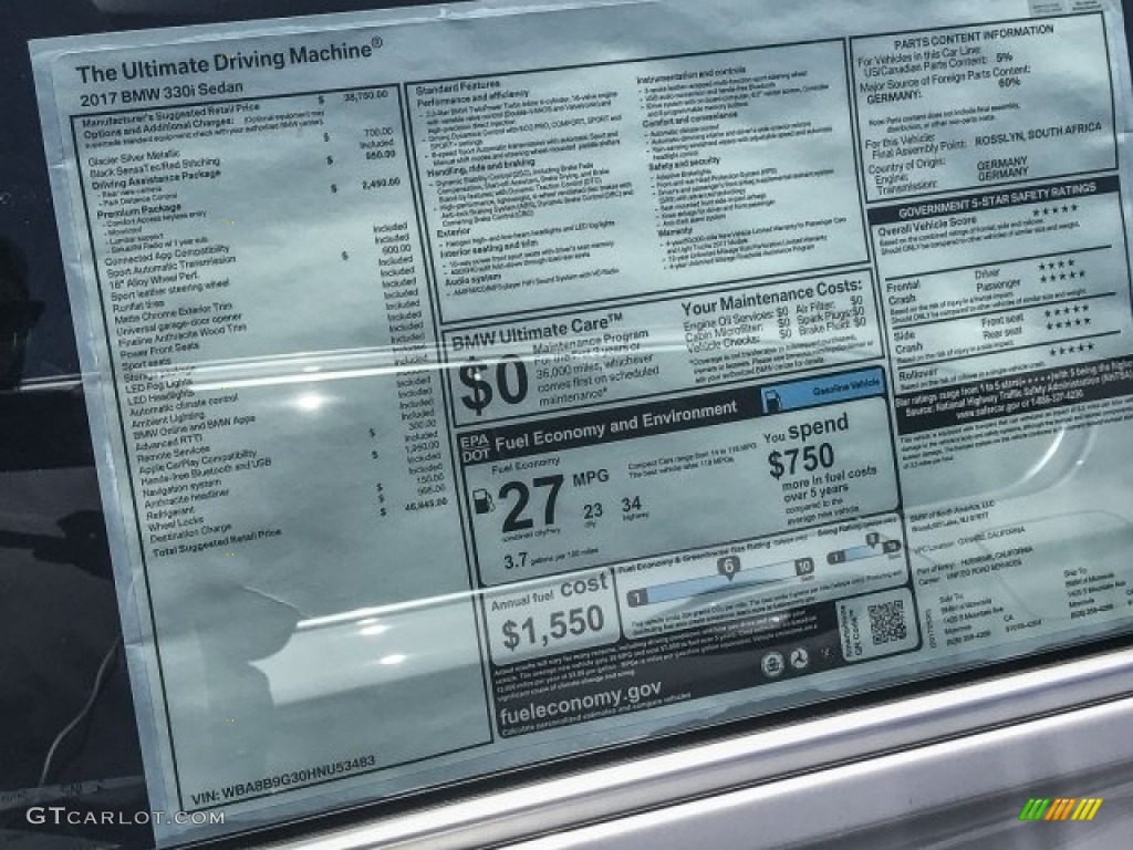 2017 3 Series 330i Sedan - Glacier Silver Metallic / Black photo #10