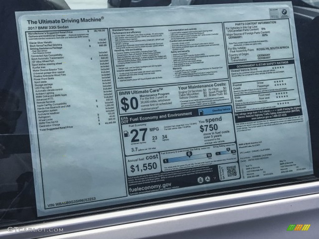 2017 3 Series 330i Sedan - Glacier Silver Metallic / Black photo #10