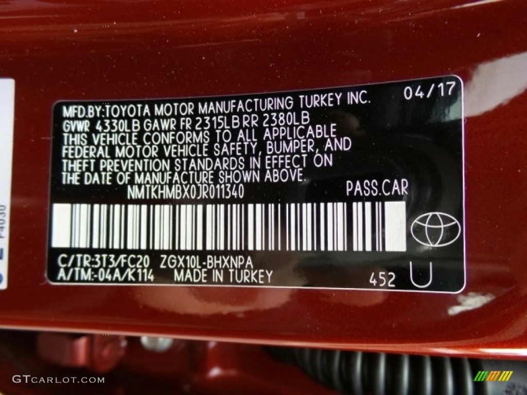 2018 C-HR Color Code 3T3 for Ruby Flare Pearl Photo #120898364