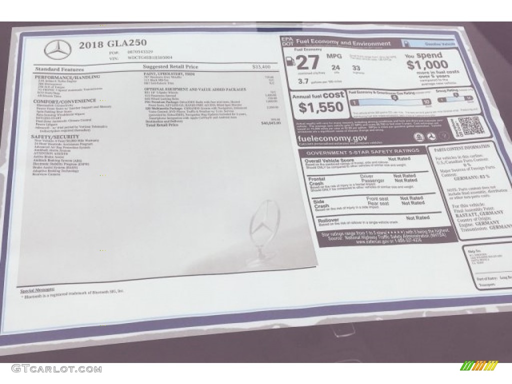 2018 Mercedes-Benz GLA 250 Window Sticker Photo #120901298