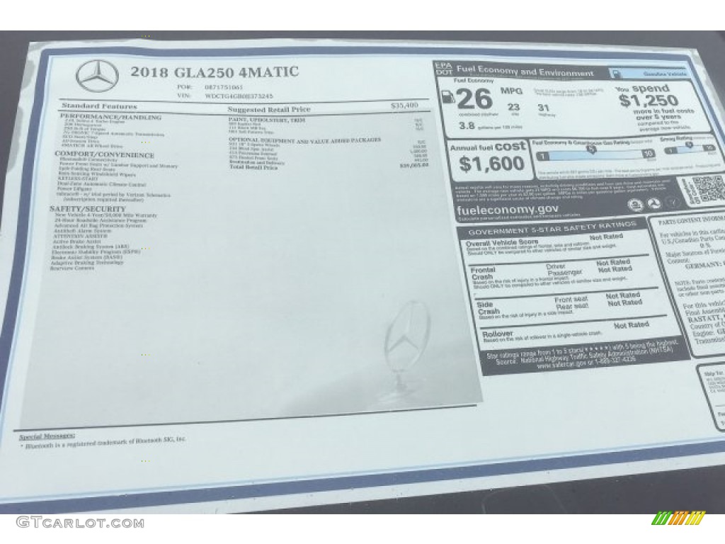 2018 Mercedes-Benz GLA 250 4Matic Window Sticker Photo #120901741