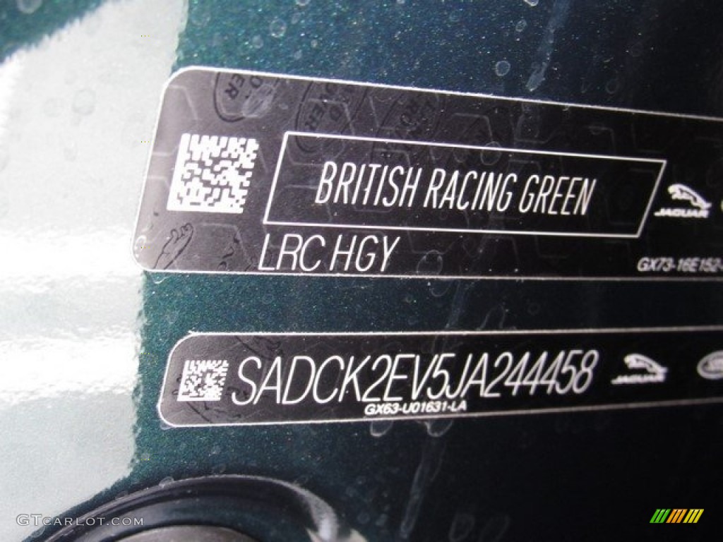 2018 F-PACE Color Code HGY for British Racing Green Metallic Photo #120913208
