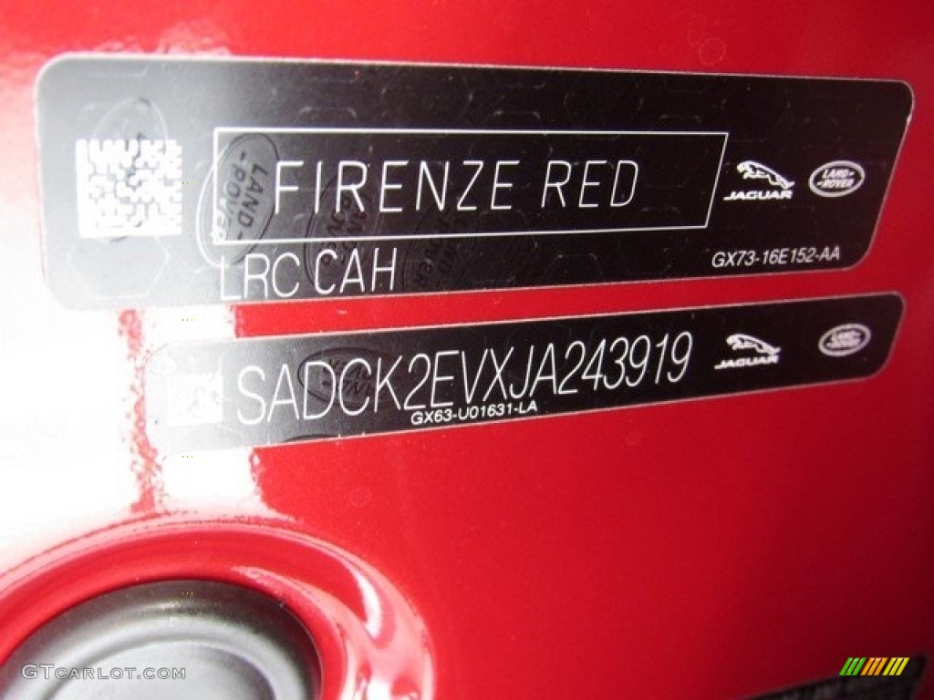 2018 F-PACE Color Code CAH for Firenze Red Metallic Photo #120913682