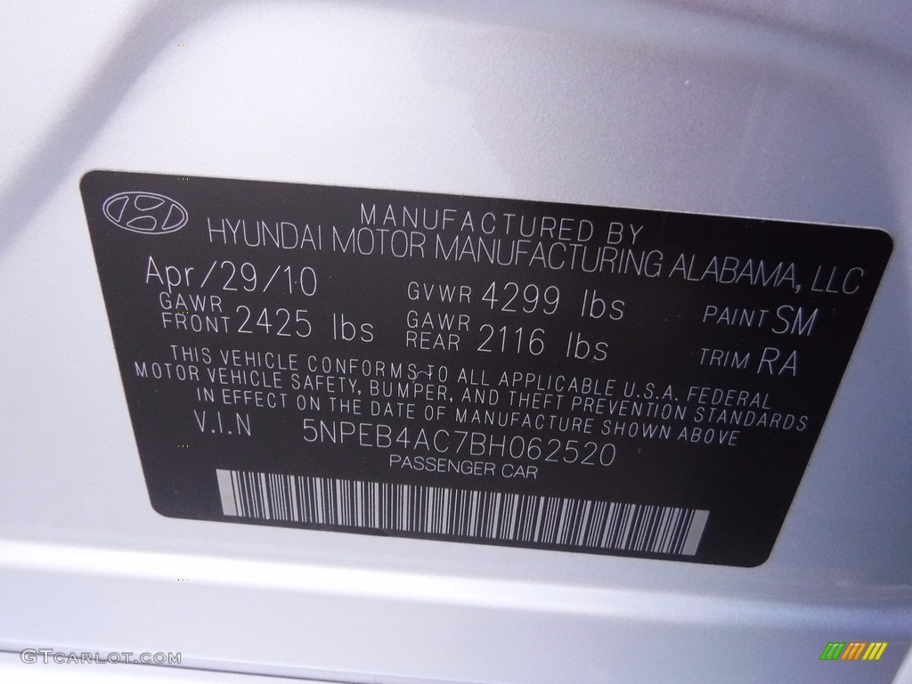 2011 Sonata GLS - Radiant Silver / Gray photo #24