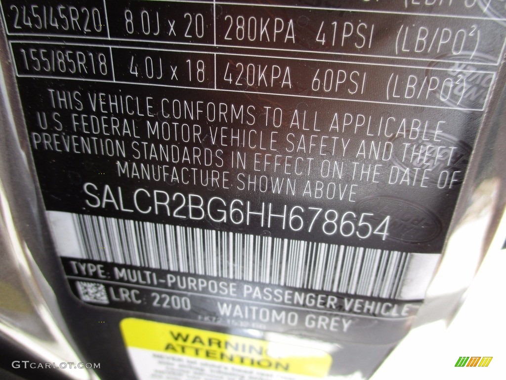 2017 Discovery Sport Color Code 2200 for Waitomo Grey Metallic Photo #120927487
