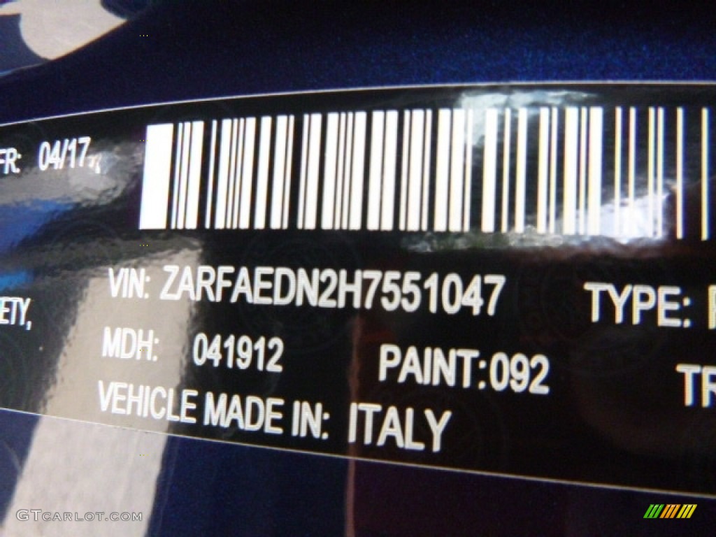 2017 Giulia Color Code 092 for Montecarlo Blue Metallic Photo #120933197