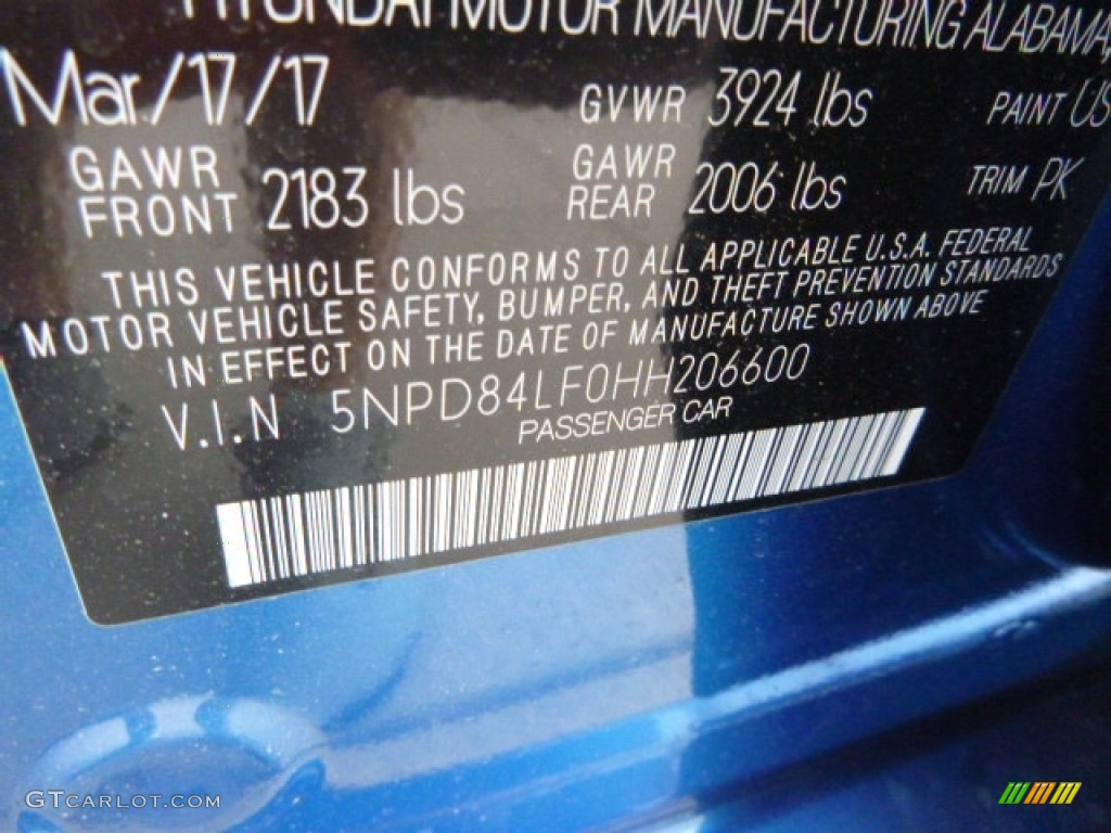 2017 Elantra SE - Electric Blue / Gray photo #12