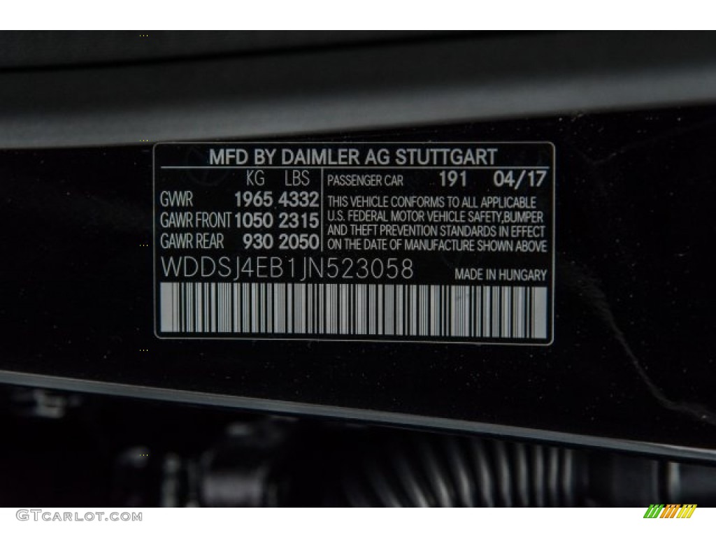 2018 CLA Color Code 191 for Cosmos Black Metallic Photo #120939244