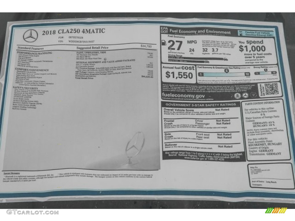 2018 Mercedes-Benz CLA 250 4Matic Coupe Window Sticker Photo #120939661