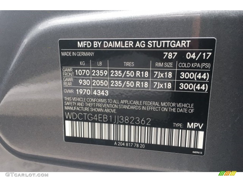2018 GLA Color Code 787 for Mountain Grey Metallic Photo #120967698