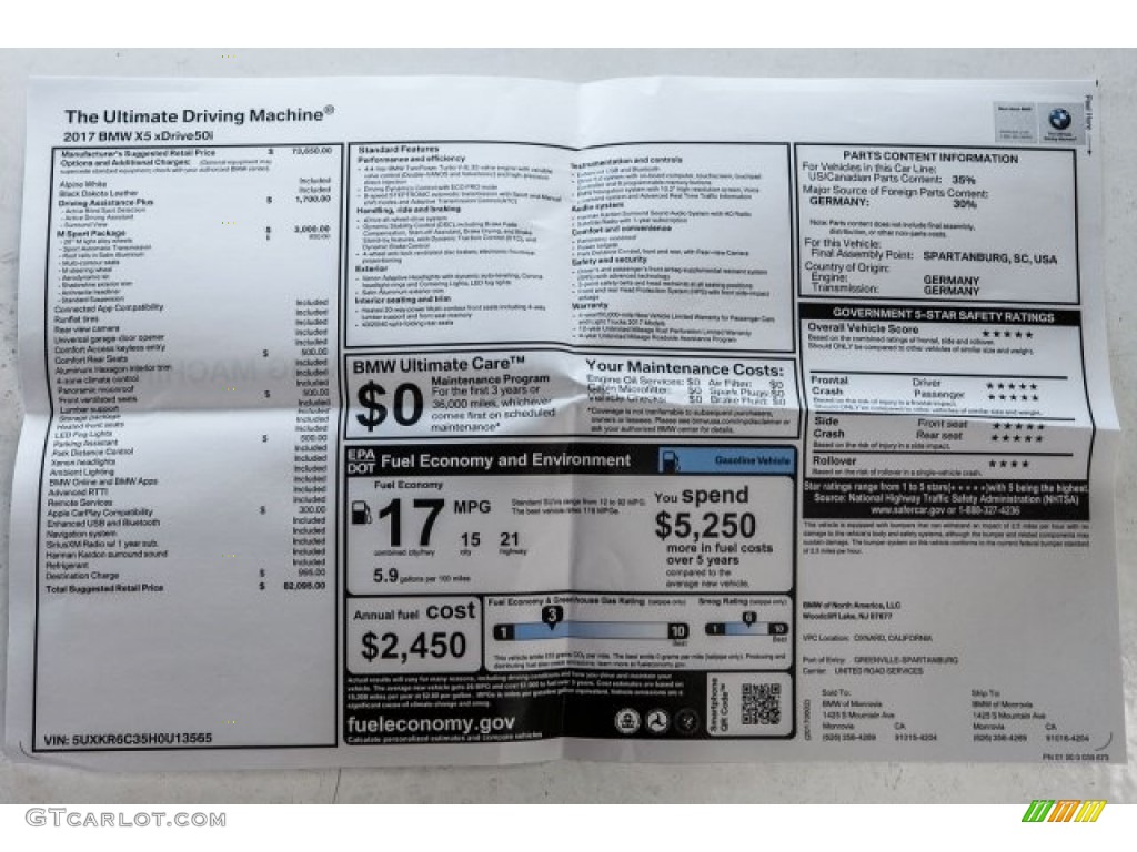 2017 BMW X5 xDrive50i Window Sticker Photo #120981472
