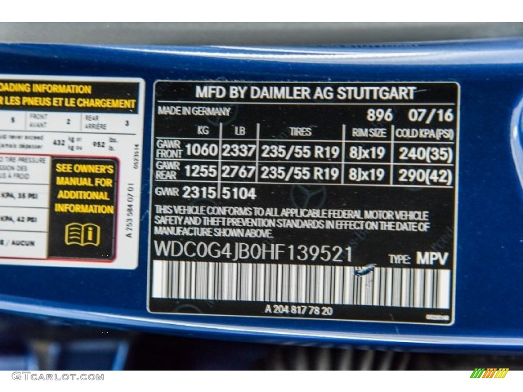 2017 GLC Color Code 896 for Brilliant Blue Metallic Photo #121012443