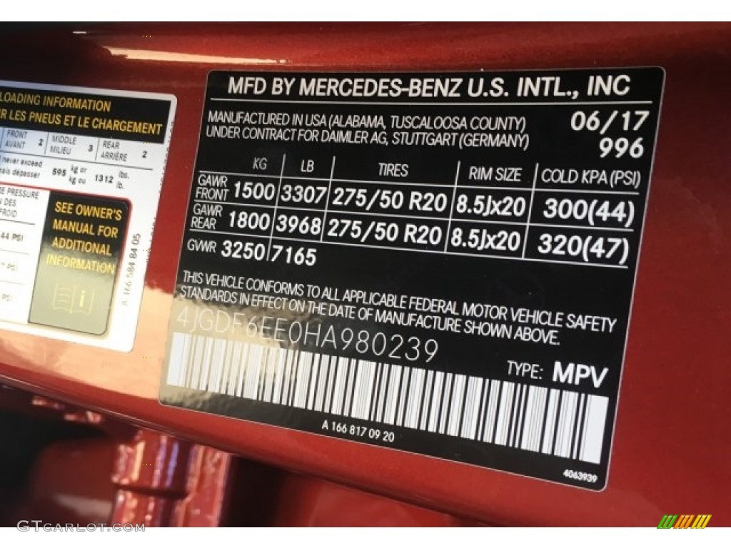 2017 GLS Color Code 996 for designo  Cardinal Red Metallic Photo #121015873