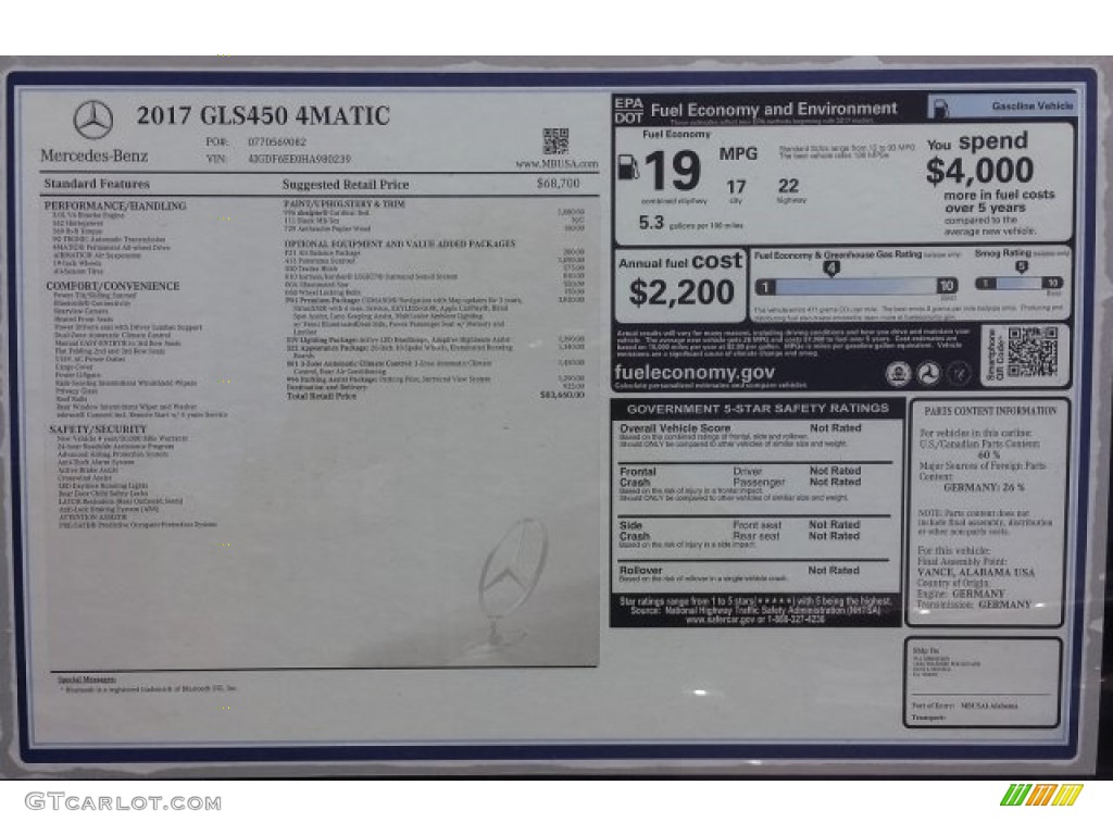 2017 Mercedes-Benz GLS 450 4Matic Window Sticker Photo #121015893