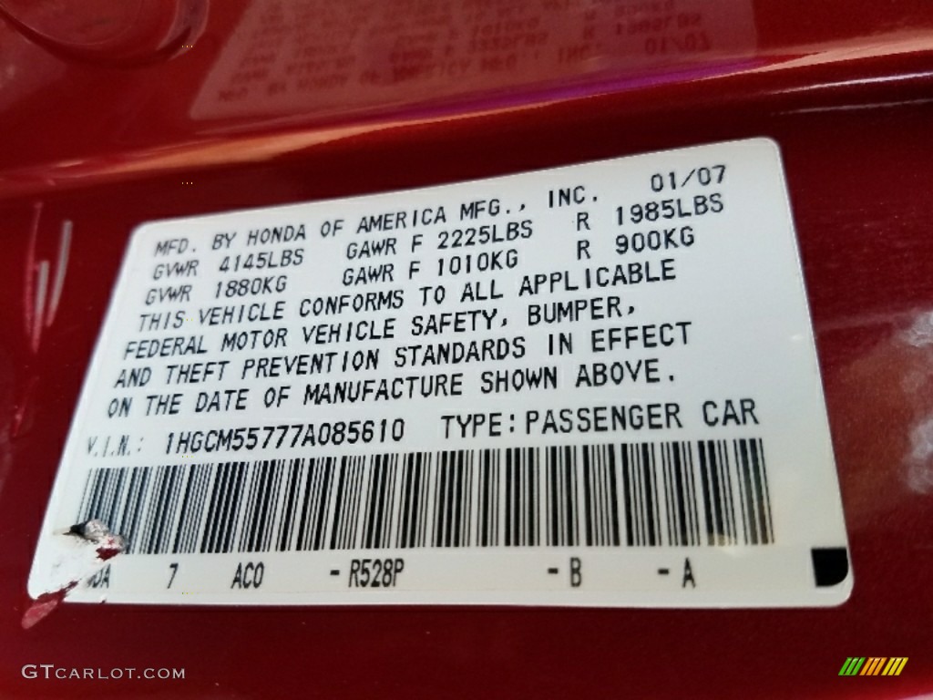 2007 Accord EX Sedan - Moroccan Red Pearl / Gray photo #13