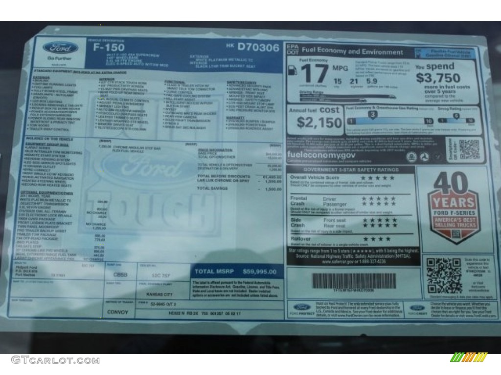 2017 F150 Lariat SuperCrew 4X4 - White Platinum / Black photo #8