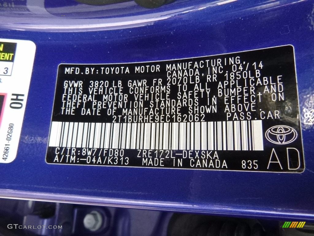 2014 Corolla S - Blue Crush Metallic / Steel Blue photo #27