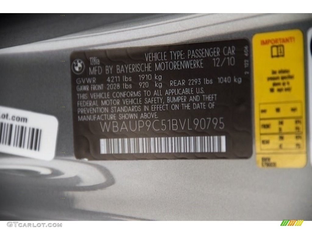 2011 1 Series 128i Coupe - Space Gray Metallic / Black photo #25