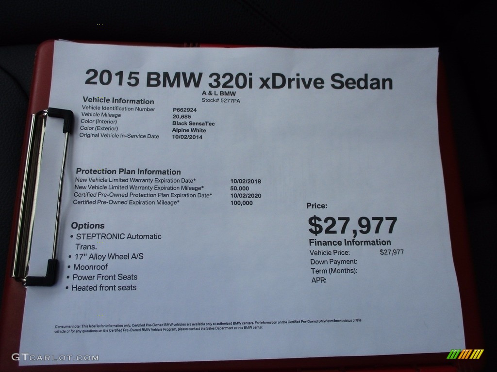 2015 3 Series 320i xDrive Sedan - Alpine White / Black photo #11