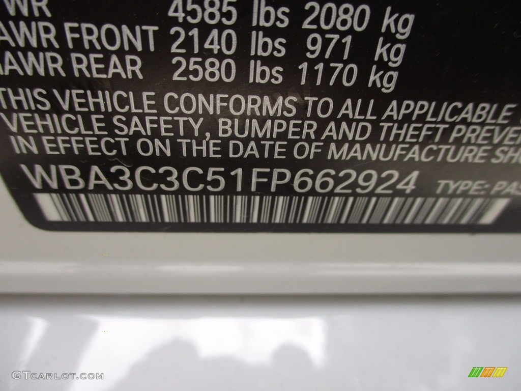 2015 3 Series 320i xDrive Sedan - Alpine White / Black photo #19