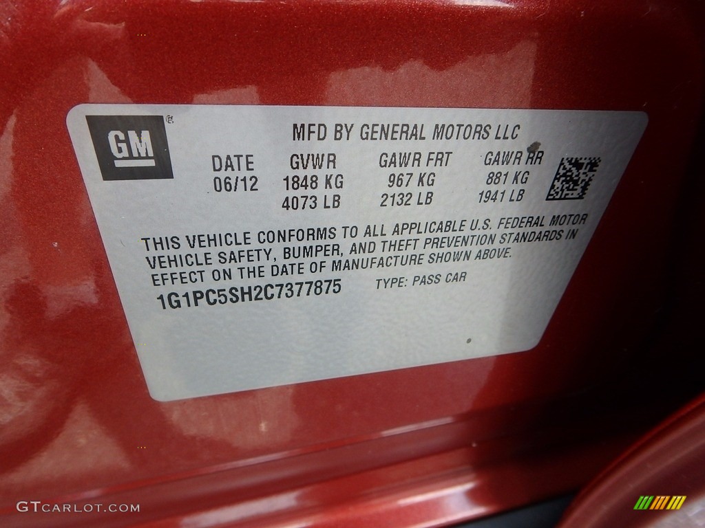 2012 Cruze LS - Autumn Red Metallic / Jet Black/Medium Titanium photo #14