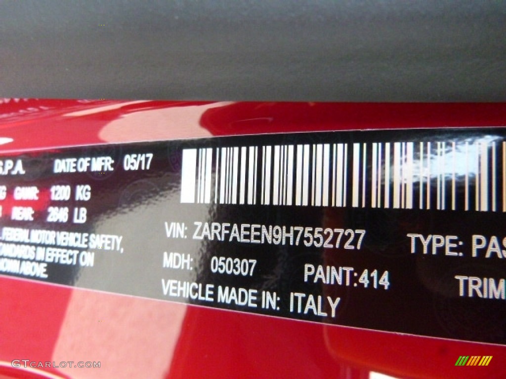 2017 Giulia Color Code 414 for Rosso Alfa (Red) Photo #121074297