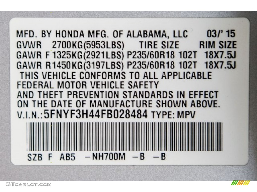 2015 Pilot EX - Alabaster Silver Metallic / Gray photo #21