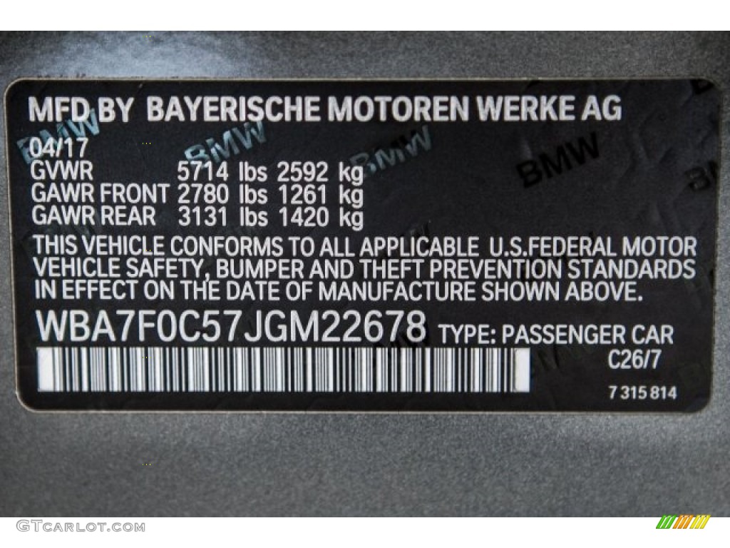 2018 7 Series Color Code C26 for Magellan Gray Metallic Photo #121079387