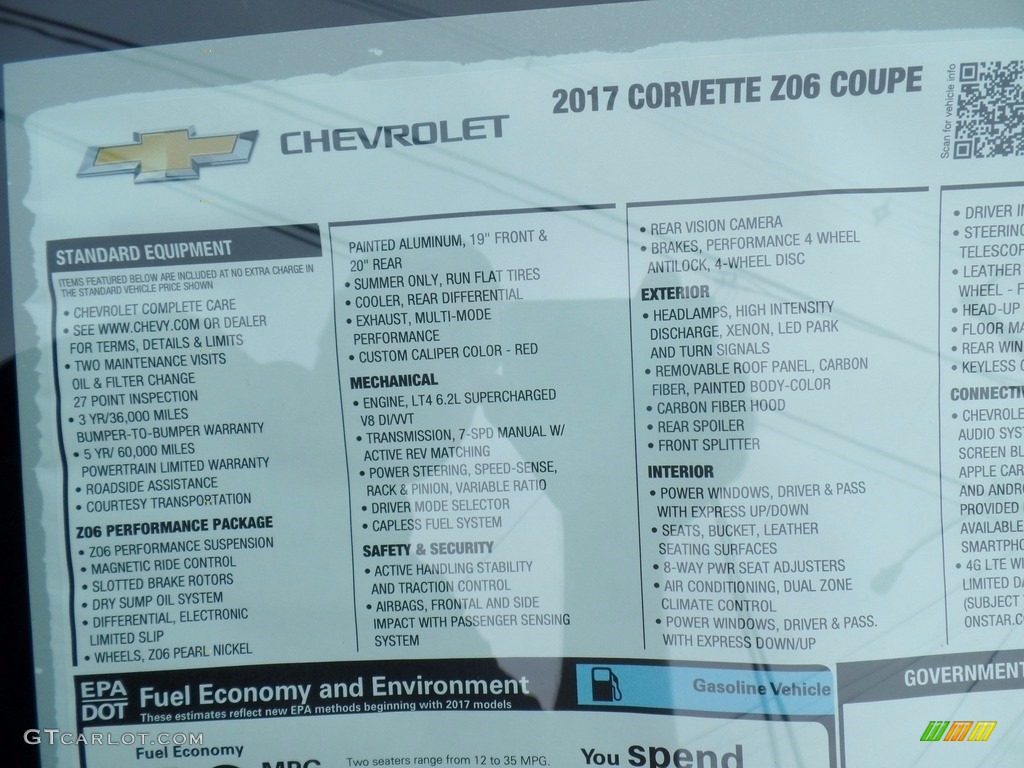 2017 Chevrolet Corvette Z06 Coupe Window Sticker Photo #121095836