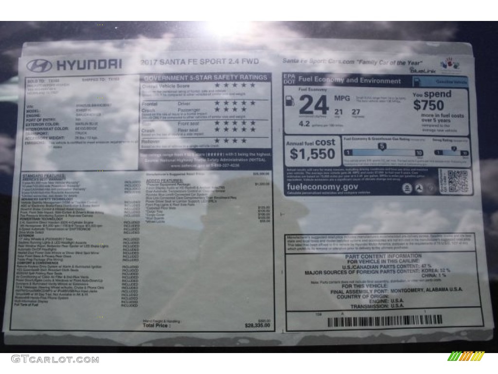 2017 Hyundai Santa Fe Sport FWD Window Sticker Photos