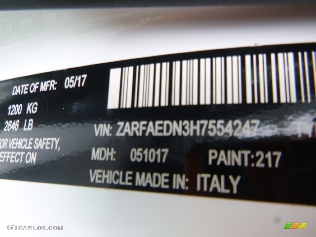 2017 Giulia Color Code 217 for Alfa White Photo #121142115