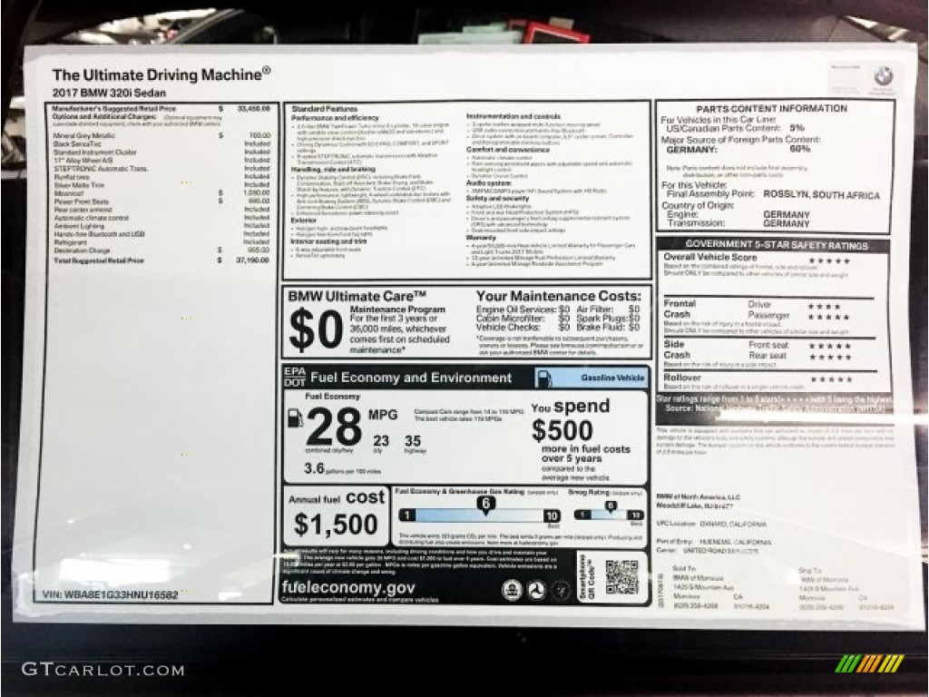 2017 3 Series 320i Sedan - Mineral Grey Metallic / Black photo #10