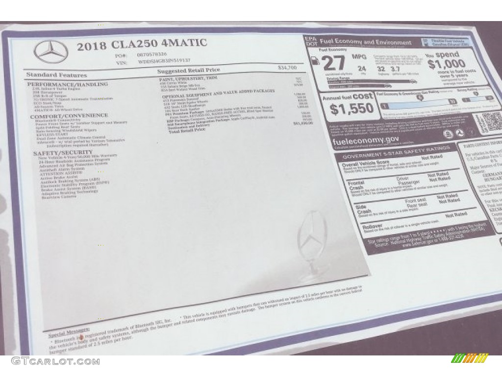 2018 Mercedes-Benz CLA 250 4Matic Coupe Window Sticker Photo #121182394
