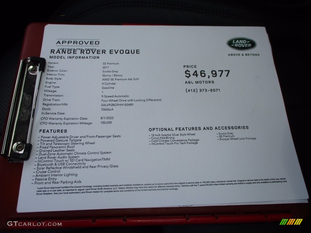 2017 Range Rover Evoque SE Premium - Scotia Grey Metallic / Ebony/Ebony photo #10