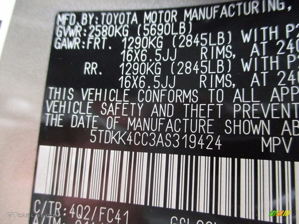 2010 Toyota Sienna CE Color Code Photos