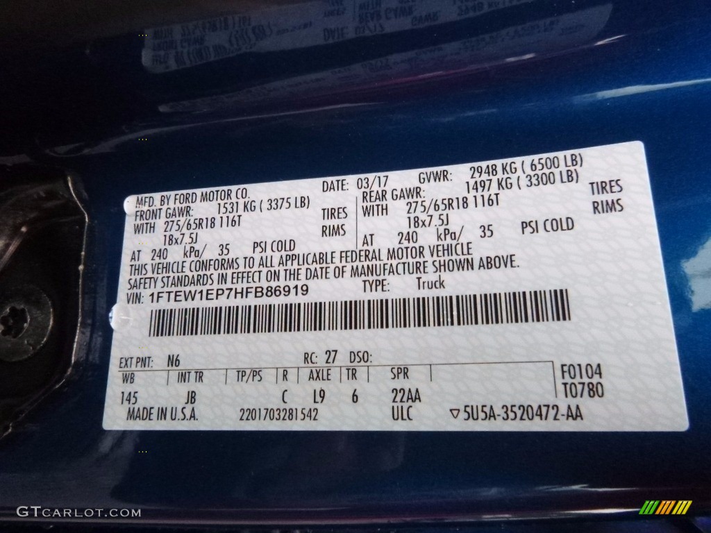 2017 F150 XLT SuperCrew 4x4 - Lightning Blue / Black photo #14