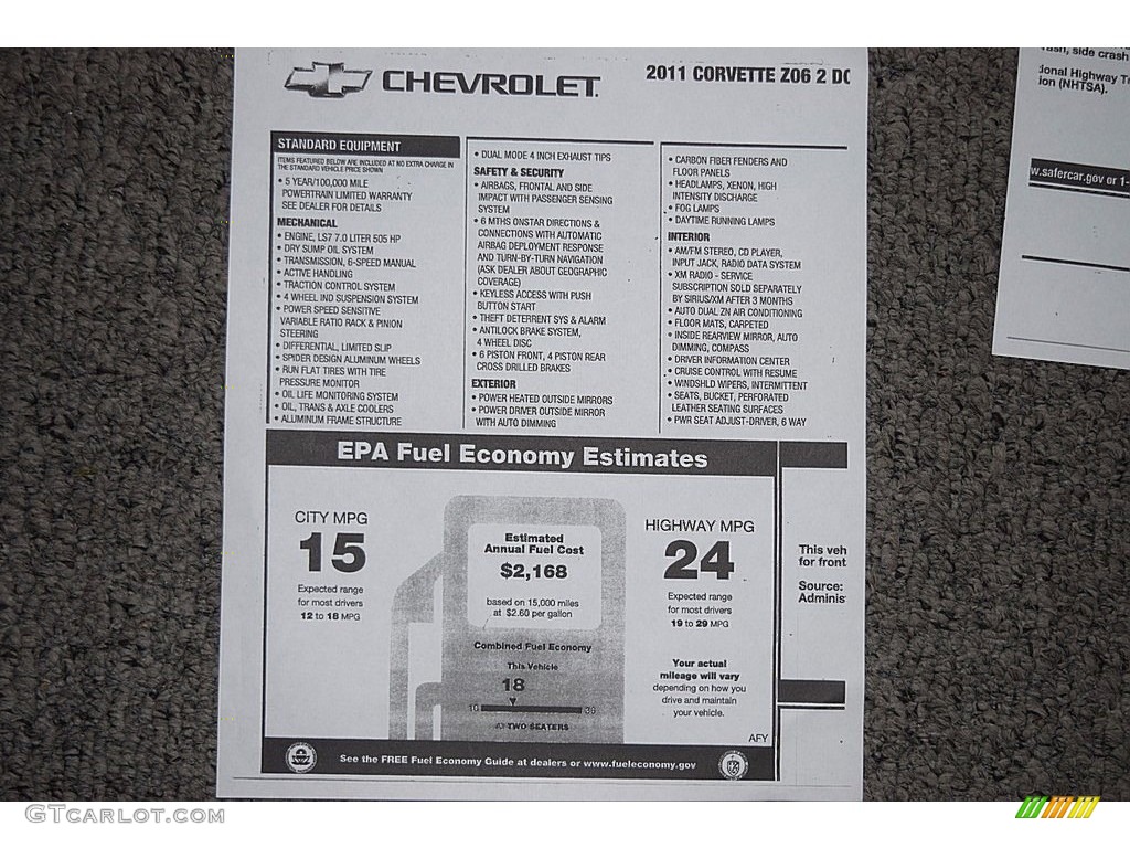 2011 Chevrolet Corvette Z06 Window Sticker Photo #121262252