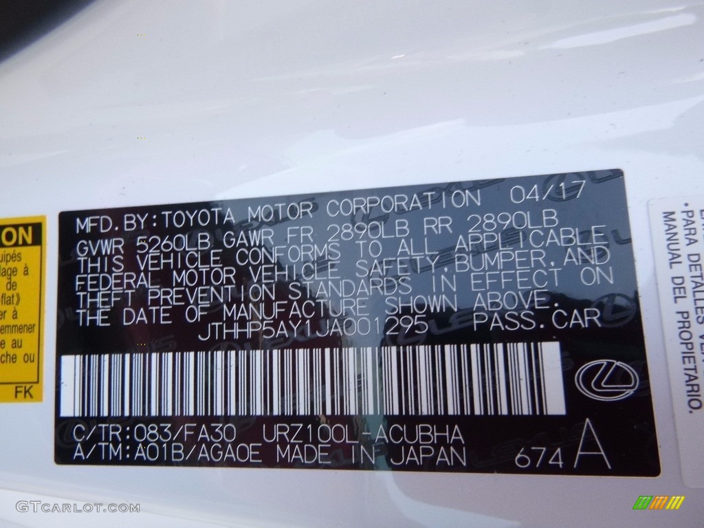 2018 LC Color Code 083 for Ultra White Photo #121272935
