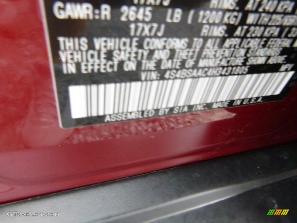 2017 Outback 2.5i - Venetian Red Pearl / Slate Black photo #9
