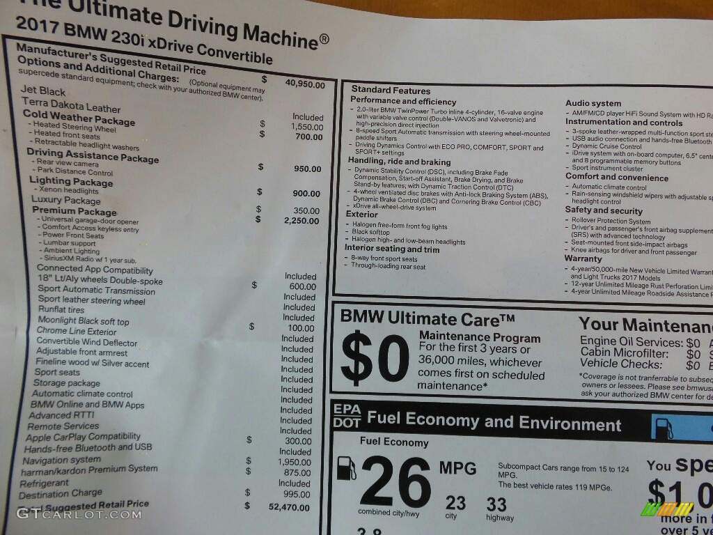 2017 BMW 2 Series 230i xDrive Convertible Window Sticker Photo #121302866