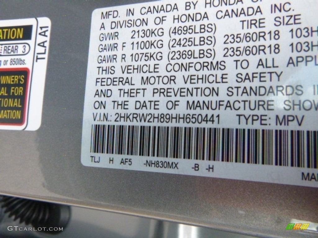 2017 CR-V EX-L AWD - Lunar Silver Metallic / Gray photo #12