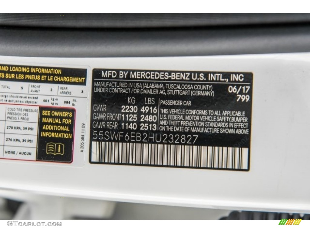 2017 C Color Code 799 for designo Diamond White Metallic Photo #121336802