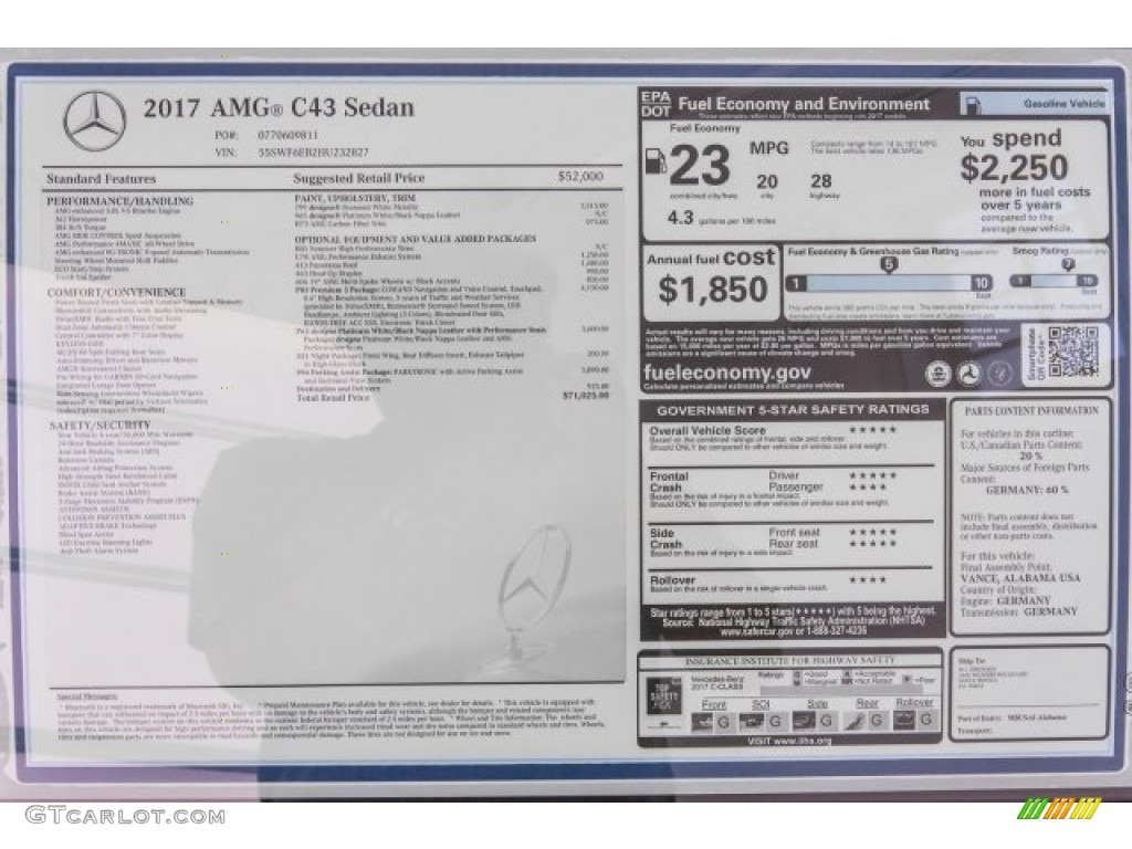 2017 Mercedes-Benz C 43 AMG 4Matic Sedan Window Sticker Photo #121336820