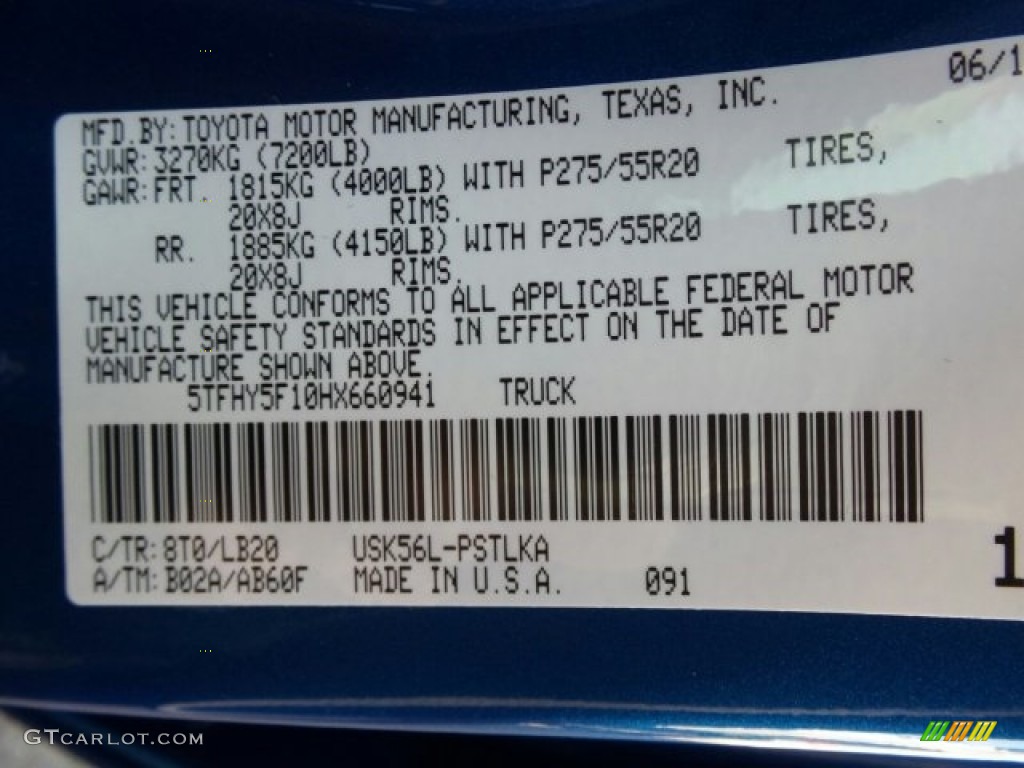 2017 Tundra Color Code 8T0 for Blazing Blue Pearl Photo #121343243