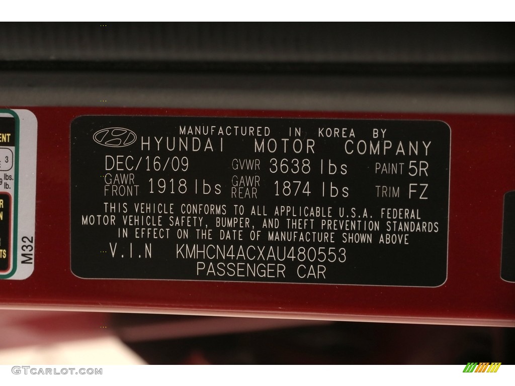 2010 Accent GLS 4 Door - Wine Red / Gray photo #17