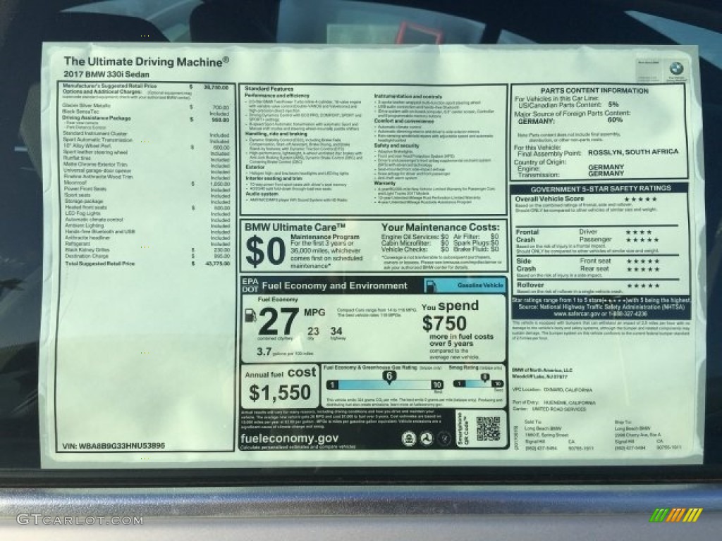 2017 3 Series 330i Sedan - Glacier Silver Metallic / Black photo #10